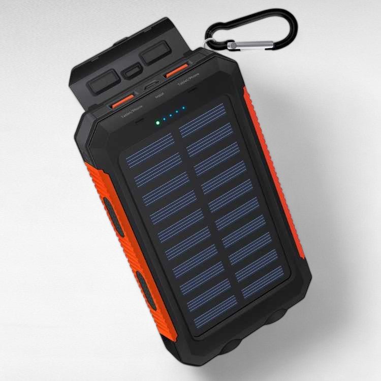 Batterie Externe Solaire 10000 mAh IP67, Double Port USB avec Mousqueton pour Randonnée