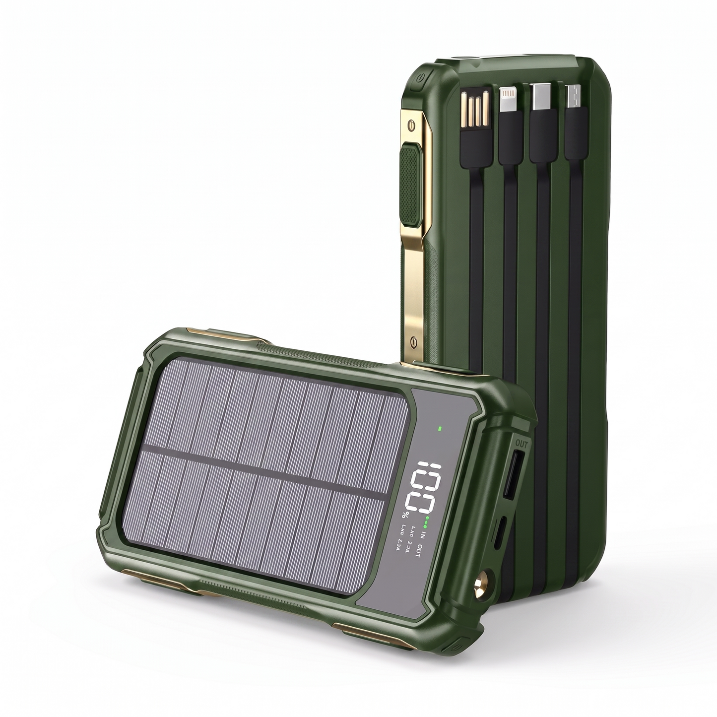 20000mAh Solar Power Bank with Built-in Cables and Fast Charging
