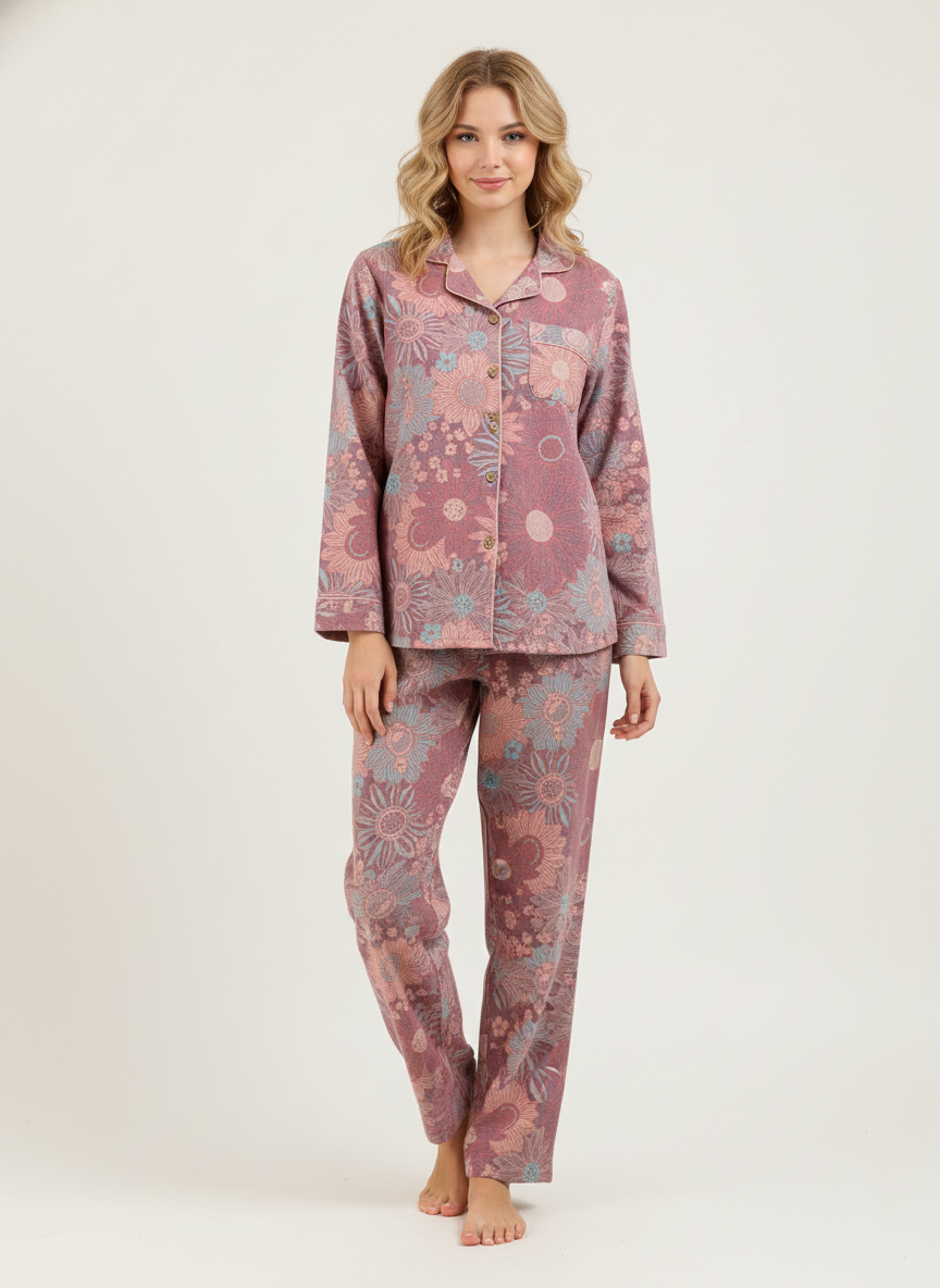 Emma – Sweet and Elegant Floral Print Crepe Pajamas