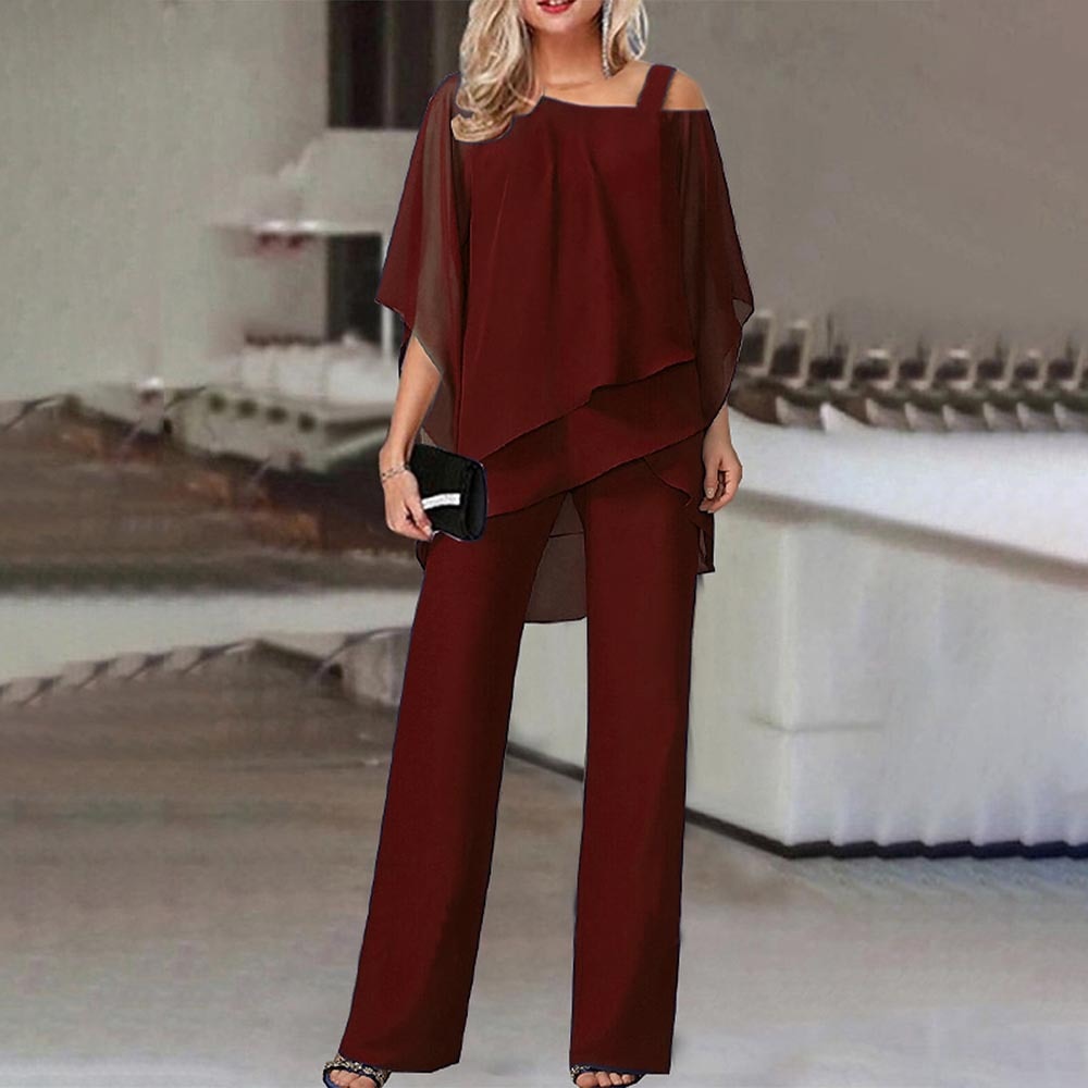 Ensemble Femme - Haut Poncho - Pantalon Large Fluide Élégant