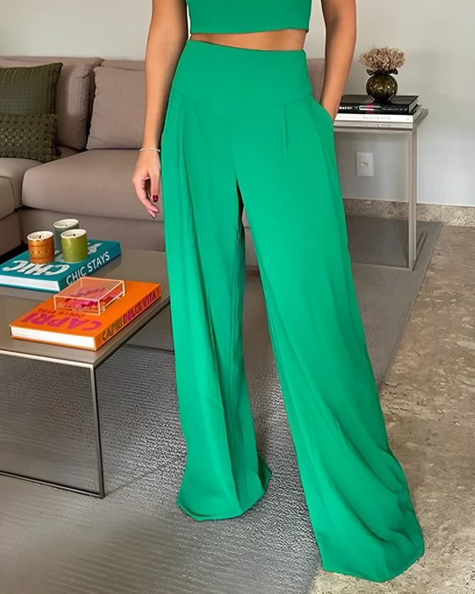 Ensemble Femme - Top Court À Bretelles Délicates & Pantalon Taille Haute