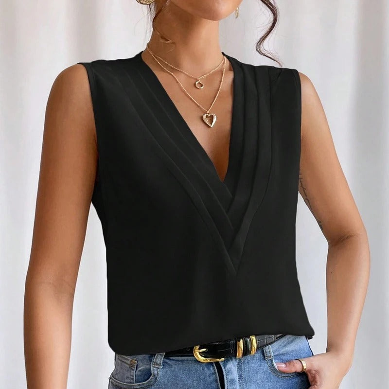 Léa Elegant Myk Ermeløs Bluse for Dame