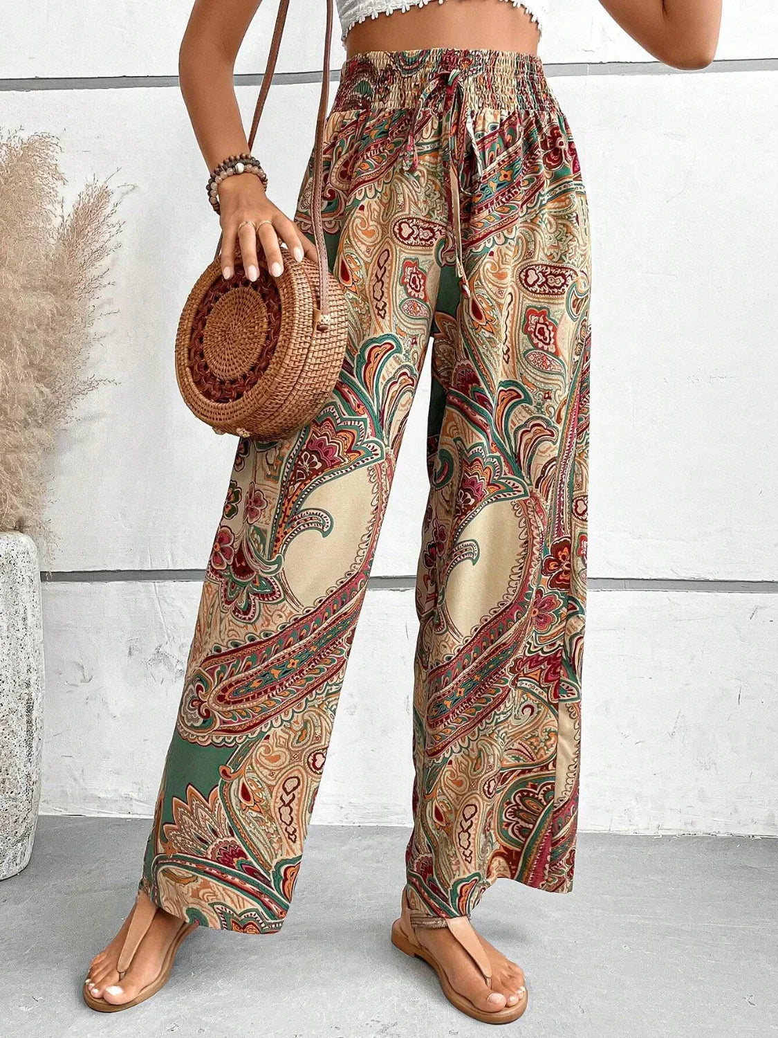 Pantalon large femme - Taille haute élastique