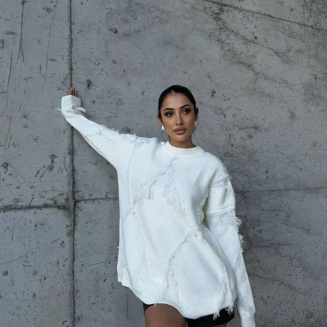 Pull en Laine Chaud avec Détails Tissés