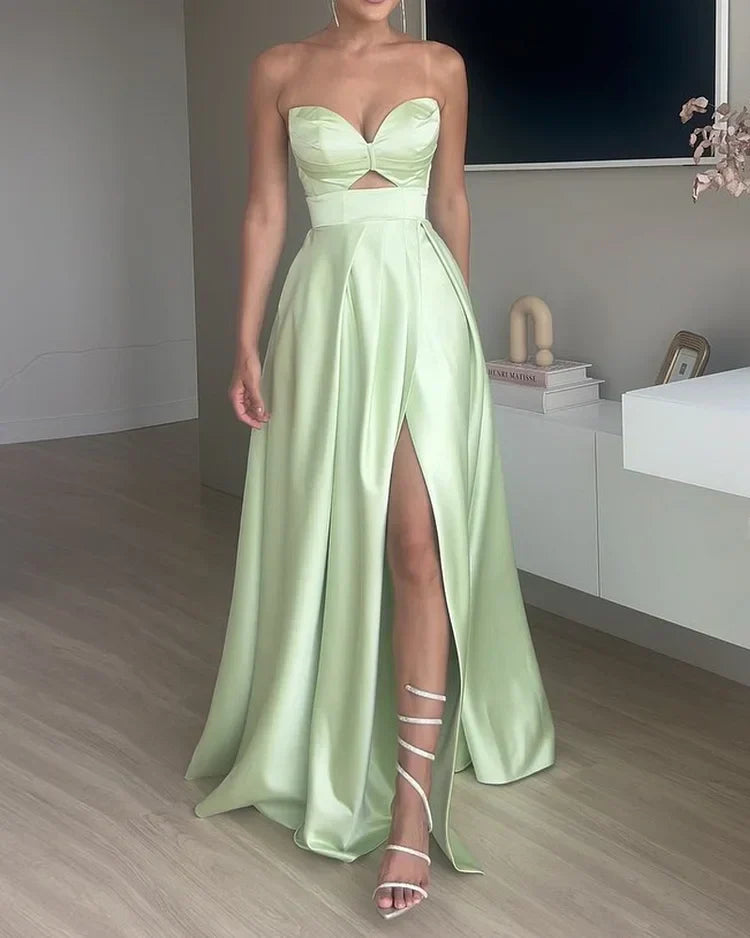 Evening Dress Women - Heart Neckline - Slit - Elegant Satin