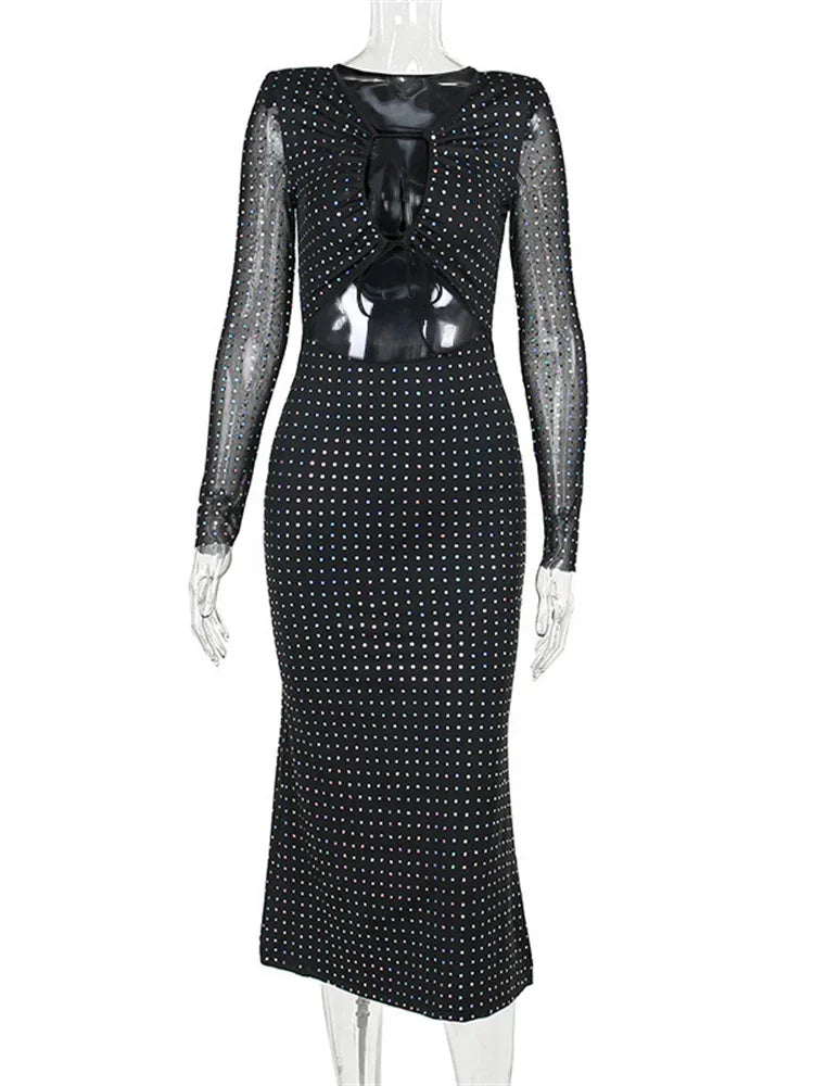 Robe longue à lacets patchwork scintillante pour femme