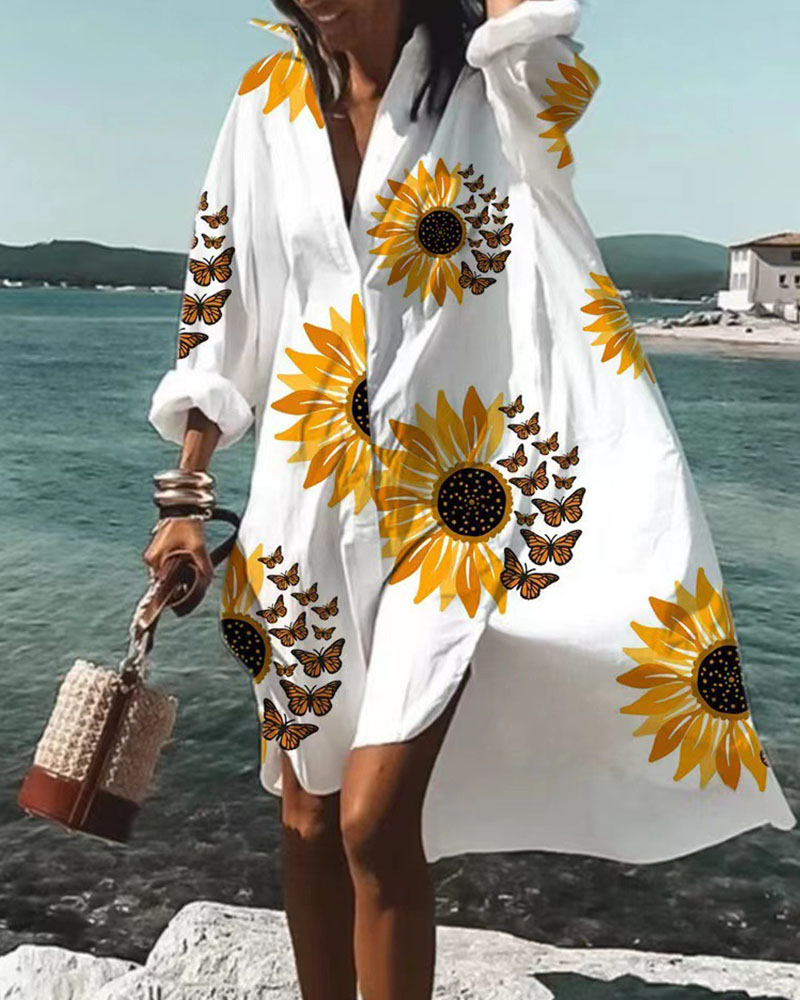 Sophie Elegant og Lett Blomstret Skjortekjole