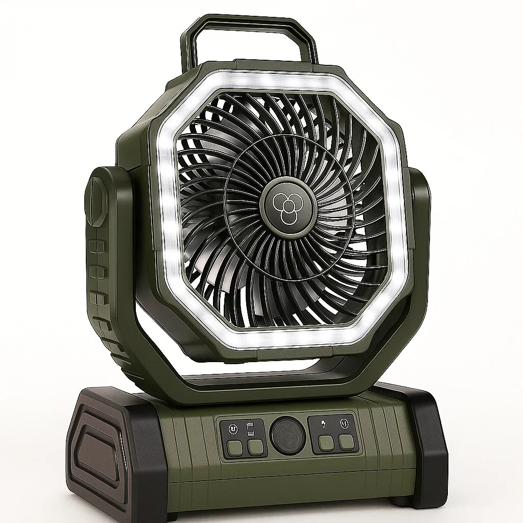 3-in-1 Rechargeable Camping Fan with LED Light and Power Bank