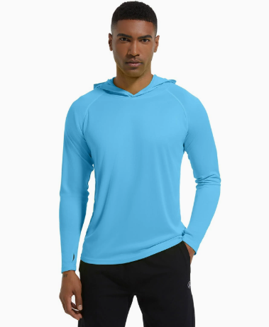 T-Shirt Anti-UV Homme à Manches Longues UPF50+ à Capuche pour Randonnée
