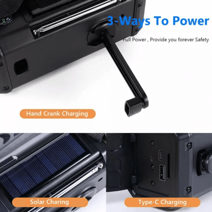 Emergency Radio 10000mAh Solar and Hand Crank, Power Bank with LED Lamp and AM/FM