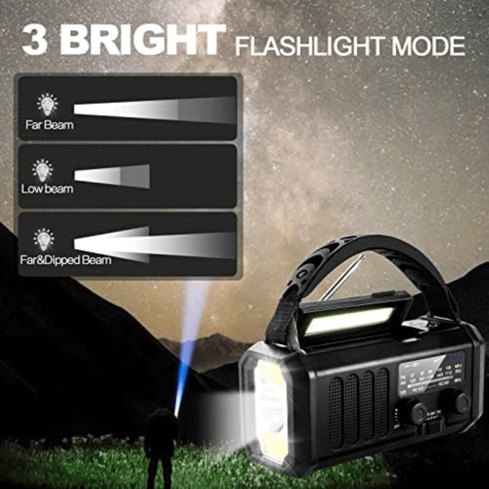 Emergency Radio 10000mAh Solar and Hand Crank, Power Bank with LED Lamp and AM/FM