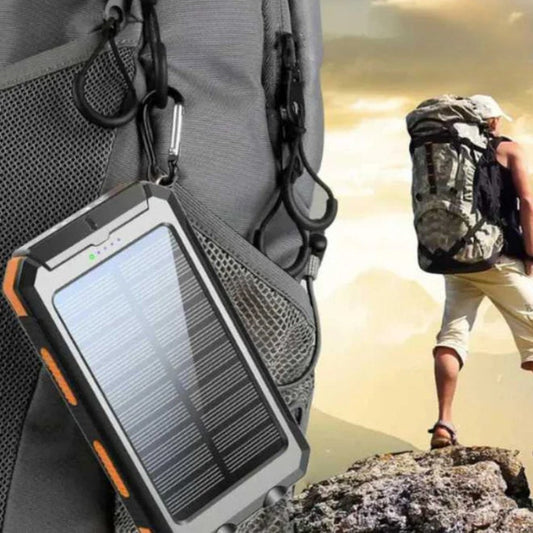10000 mAh IP67 Solar Power Bank, Dual USB Port with Carabiner for Hiking