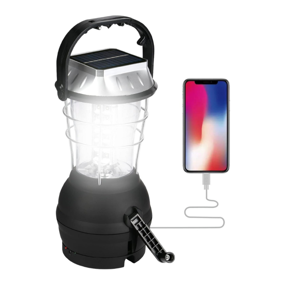 Lanterne de Camping LED Solaire et à Manivelle, 5 Modes de Charge avec Sortie USB, IP64