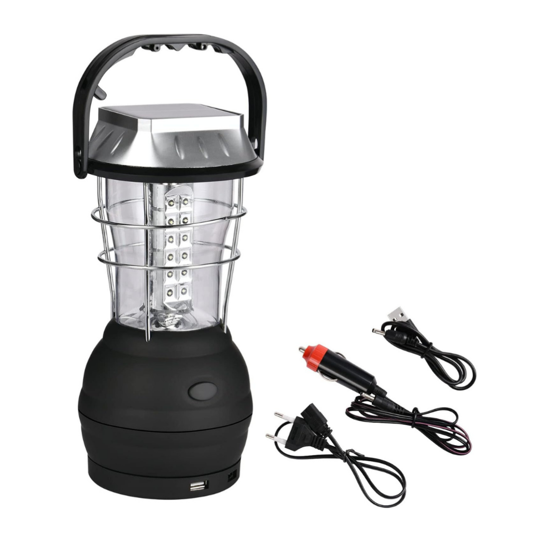 Lanterne de Camping LED Solaire et à Manivelle, 5 Modes de Charge avec Sortie USB, IP64