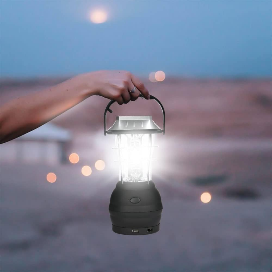 Lanterne de Camping LED Solaire et à Manivelle, 5 Modes de Charge avec Sortie USB, IP64