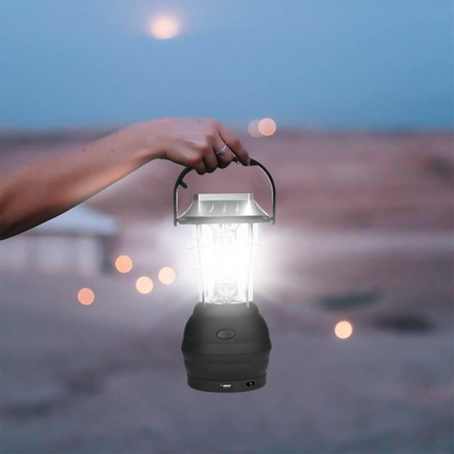 Lanterne de Camping LED Solaire et à Manivelle, 5 Modes de Charge avec Sortie USB, IP64