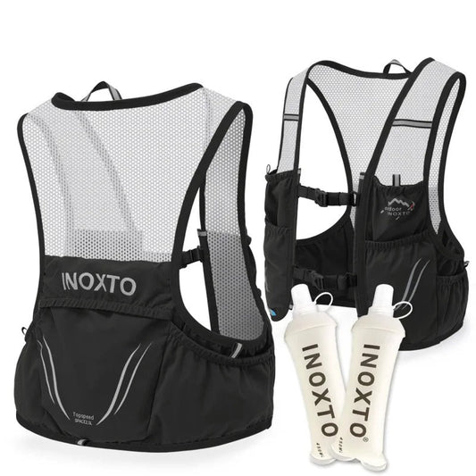 Breathable Trail Running Hydration Vest, Multi-Pocket with 2 Soft Flasks Included