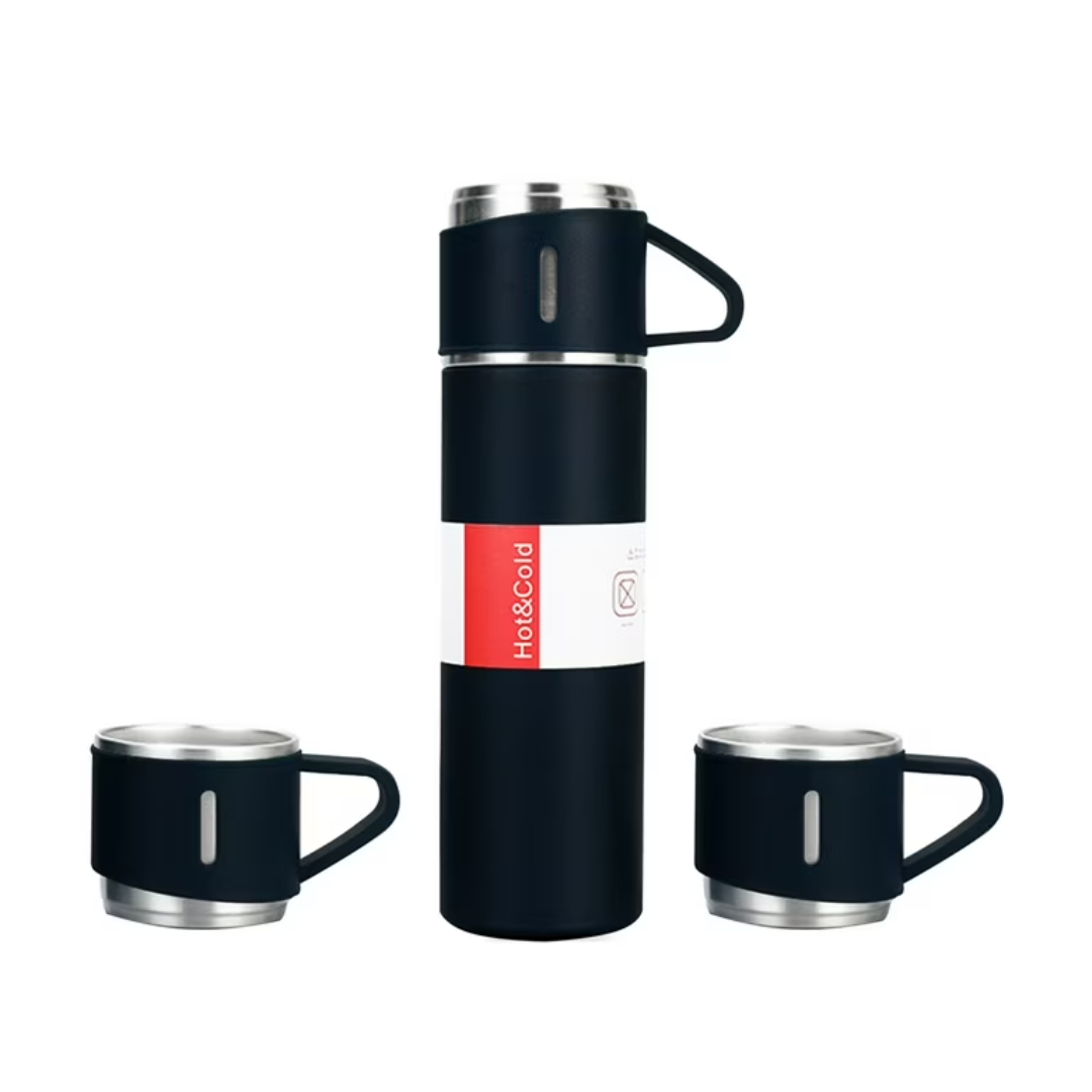 Stainless Steel Insulated Vacuum Flask 500ml with 2 Cups for Coffee and Tea