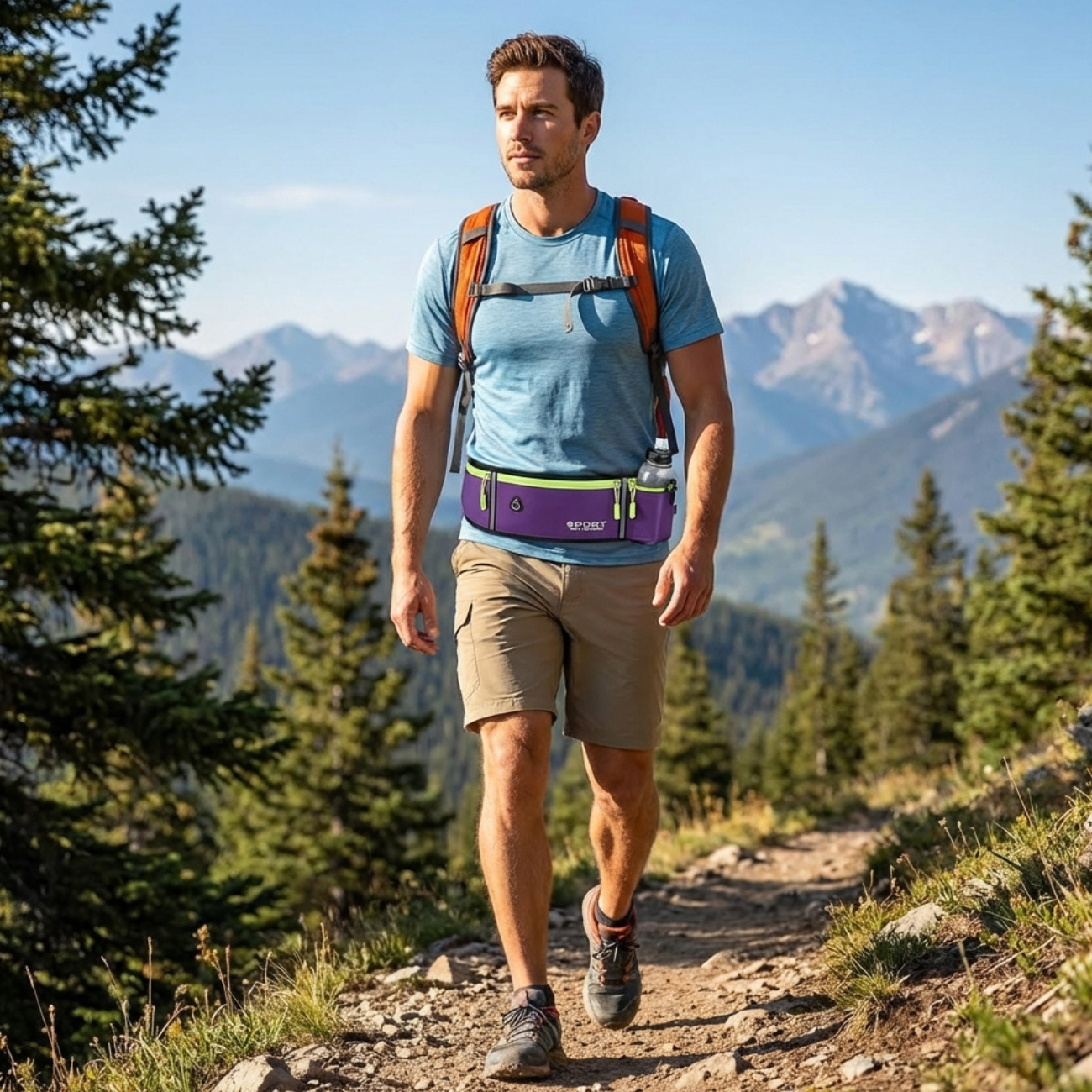 Ceinture de Running avec Porte-Bidon Caché, 3 Poches Zippées et Bandes Réfléchissantes