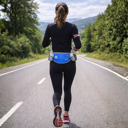 Ceinture de Running avec 2 Porte-Flasques, Sangle Extensible Réglable et Bandes Réfléchissantes