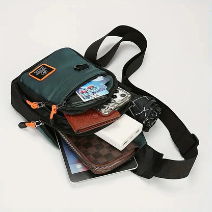 Men's Nylon Crossbody Bag, Multi-Pocket with Headphone Port, Water-Repellent Fabric