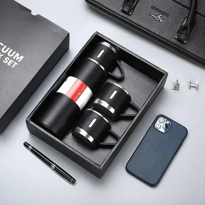 Stainless Steel Insulated Vacuum Flask 500ml with 2 Cups for Coffee and Tea