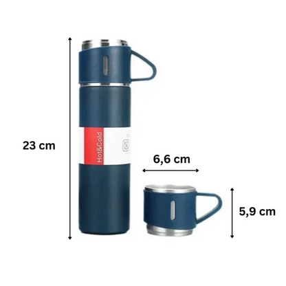 Stainless Steel Insulated Vacuum Flask 500ml with 2 Cups for Coffee and Tea