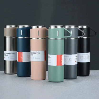 Stainless Steel Insulated Vacuum Flask 500ml with 2 Cups for Coffee and Tea