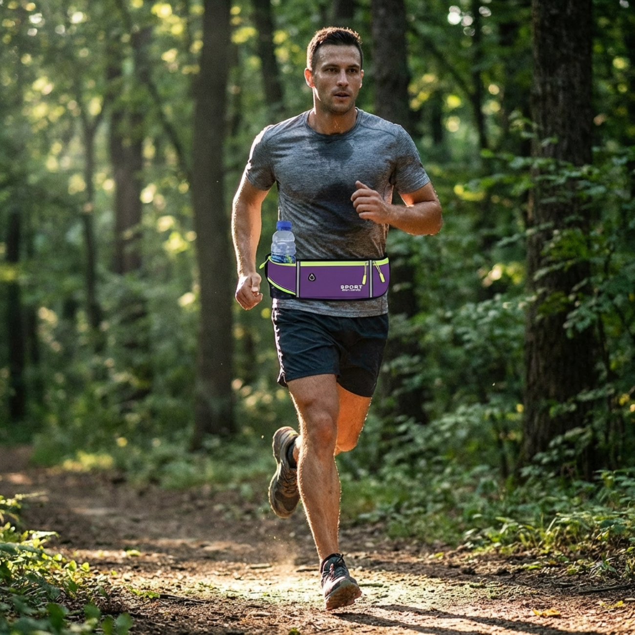 Ceinture de Running avec Porte-Bidon Caché, 3 Poches Zippées et Bandes Réfléchissantes
