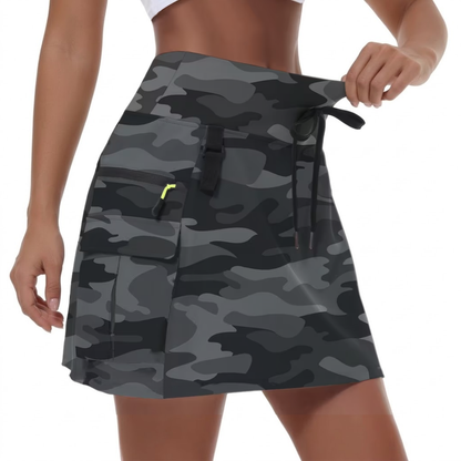 Skort Cargo Femme Taille Haute avec Short Intégré pour Randonnée et Golf