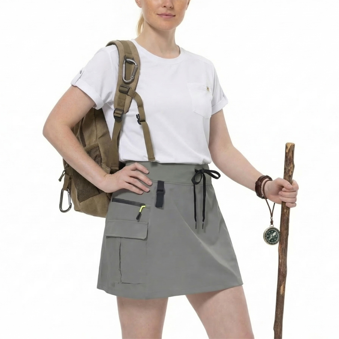 Skort Cargo Femme Taille Haute avec Short Intégré pour Randonnée et Golf