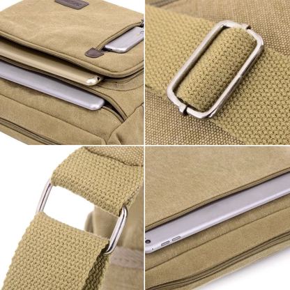 Sacoche Bandoulière en Toile Robuste, Grande Capacité avec Bandoulière Réglable, Style Unisexe