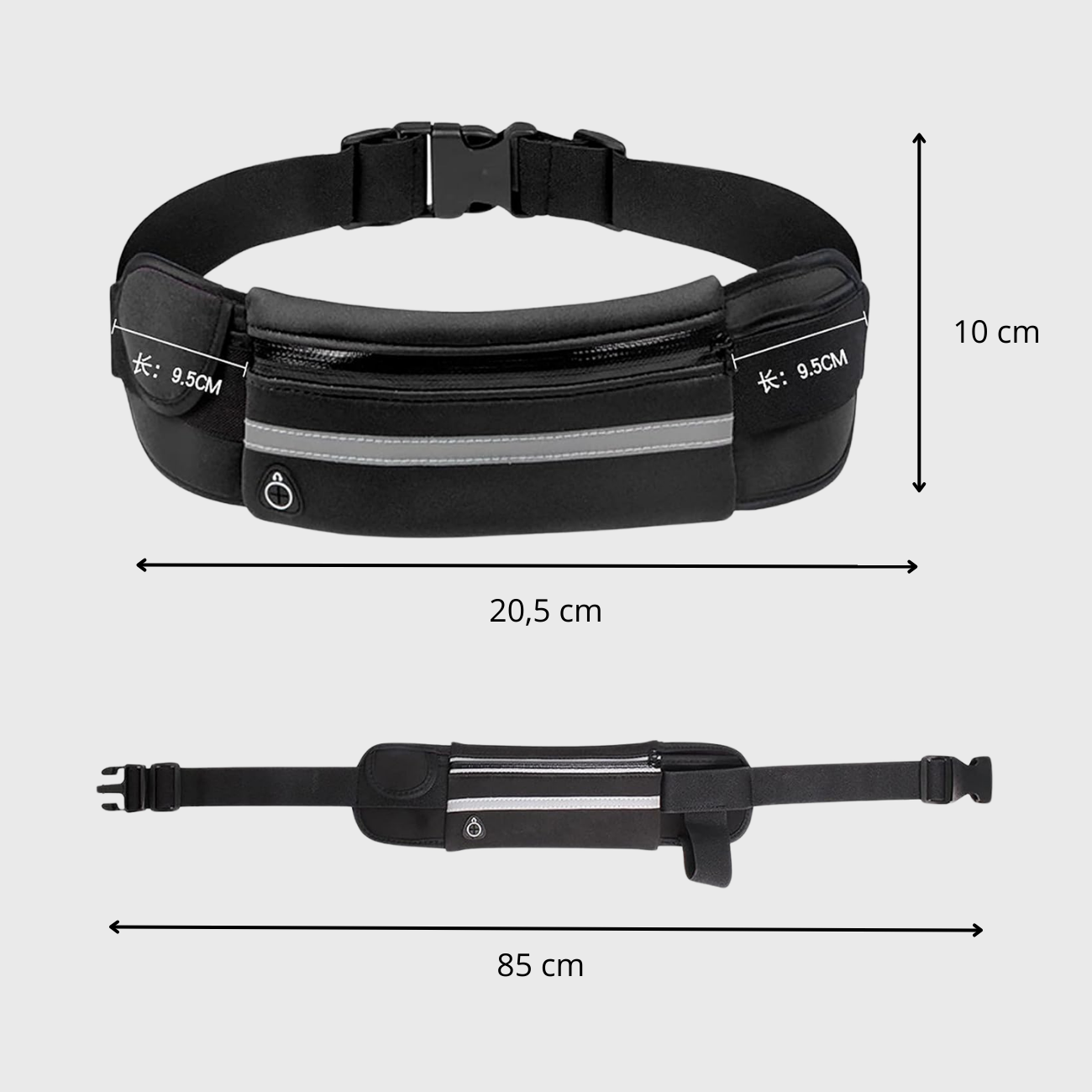 Ceinture de Running Fine et Extensible, Poche Zippée avec Bandes Réfléchissantes, Unisexe
