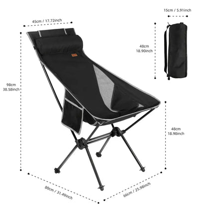 Chaise de Camping Pliable Haute avec Soutien Lombaire, Tissu Oxford Respirant, Charge 150 kg