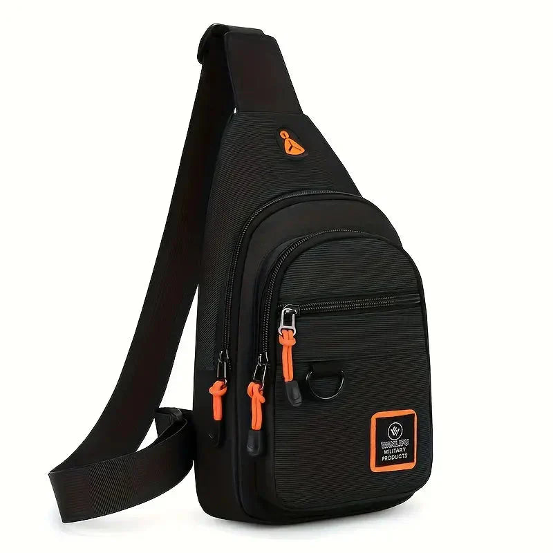 Men's Nylon Crossbody Bag, Multi-Pocket with Headphone Port, Water-Repellent Fabric