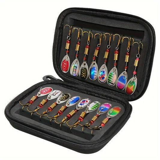 Set of 16 Predator Fishing Spinner Lures with Storage Case