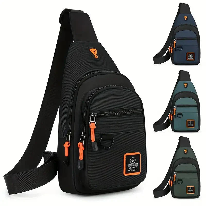 Men's Nylon Crossbody Bag, Multi-Pocket with Headphone Port, Water-Repellent Fabric