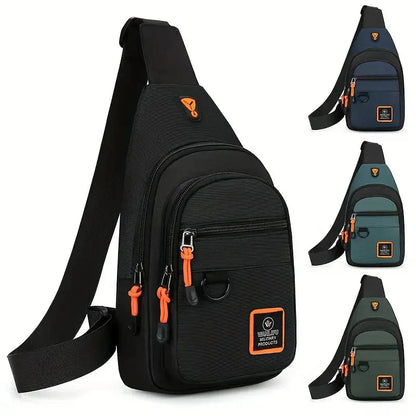Men's Nylon Crossbody Bag, Multi-Pocket with Headphone Port, Water-Repellent Fabric