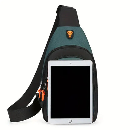 Men's Nylon Crossbody Bag, Multi-Pocket with Headphone Port, Water-Repellent Fabric