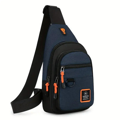 Men's Nylon Crossbody Bag, Multi-Pocket with Headphone Port, Water-Repellent Fabric