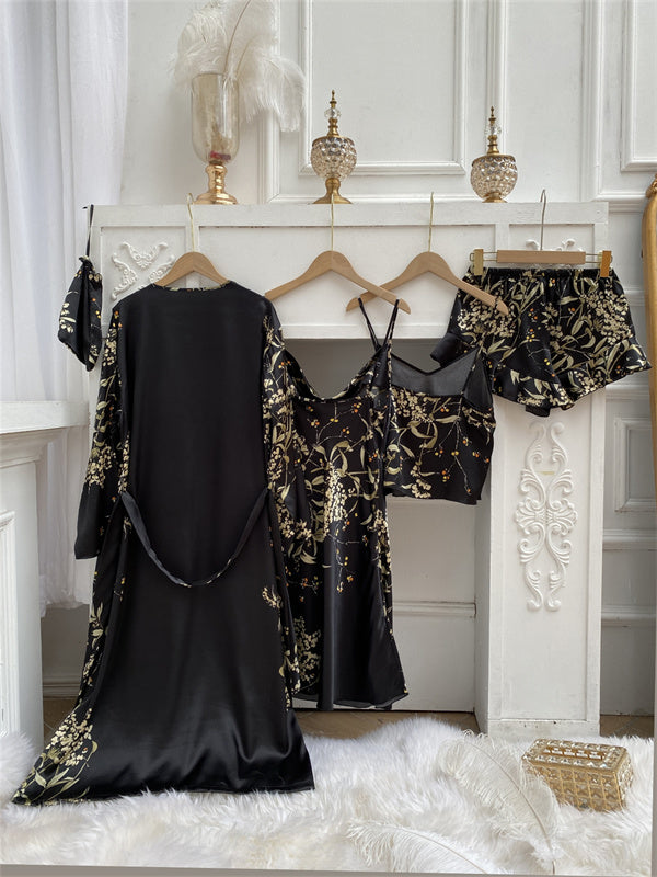 Amélie Élégante Pyjama en Satin (4 Pièces)