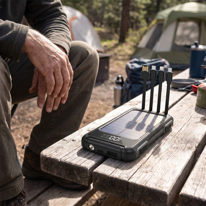 20000mAh Solar Power Bank with Built-in Cables and Fast Charging