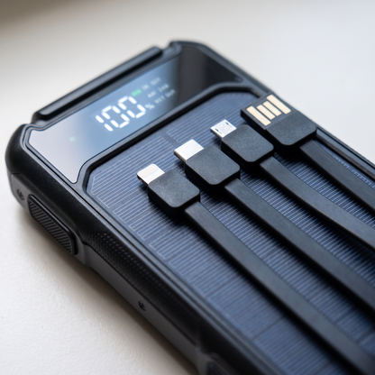 20000mAh Solar Power Bank with Built-in Cables and Fast Charging