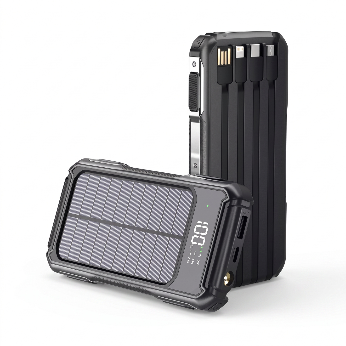 20000mAh Solar Power Bank with Built-in Cables and Fast Charging