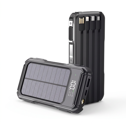 20000mAh Solar Power Bank with Built-in Cables and Fast Charging