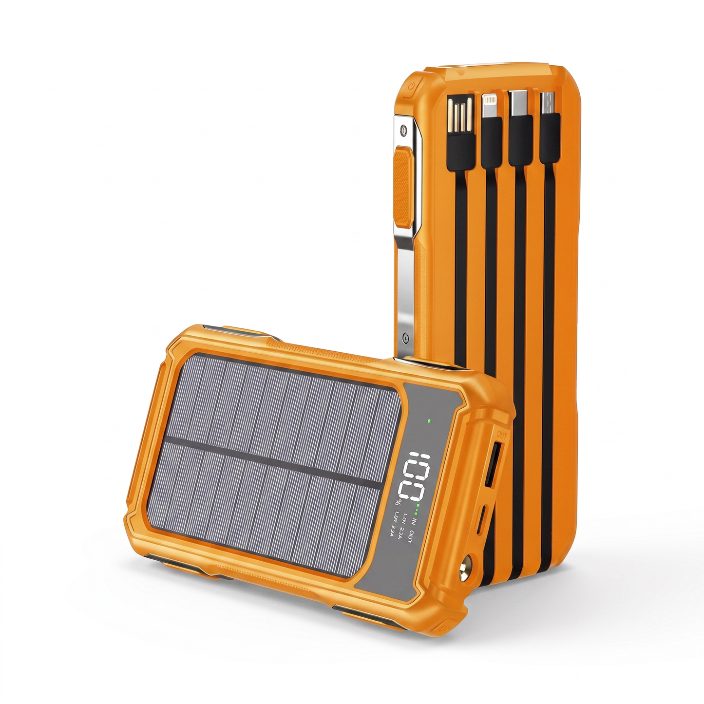 20000mAh Solar Power Bank with Built-in Cables and Fast Charging