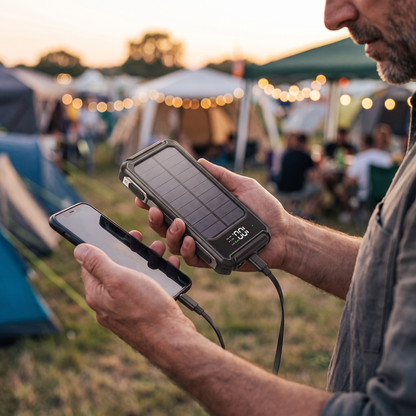 20000mAh Solar Power Bank with Built-in Cables and Fast Charging