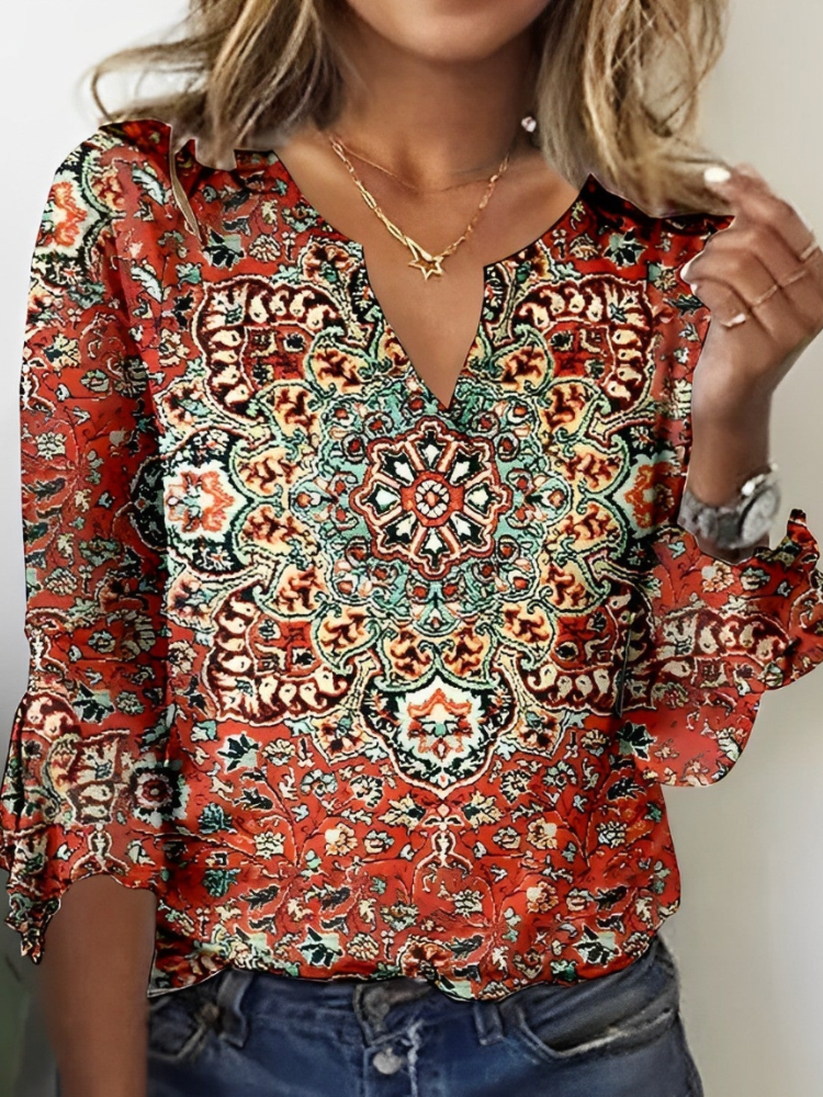 Blouse Femme - Manches 3/4 Volantées Bohème