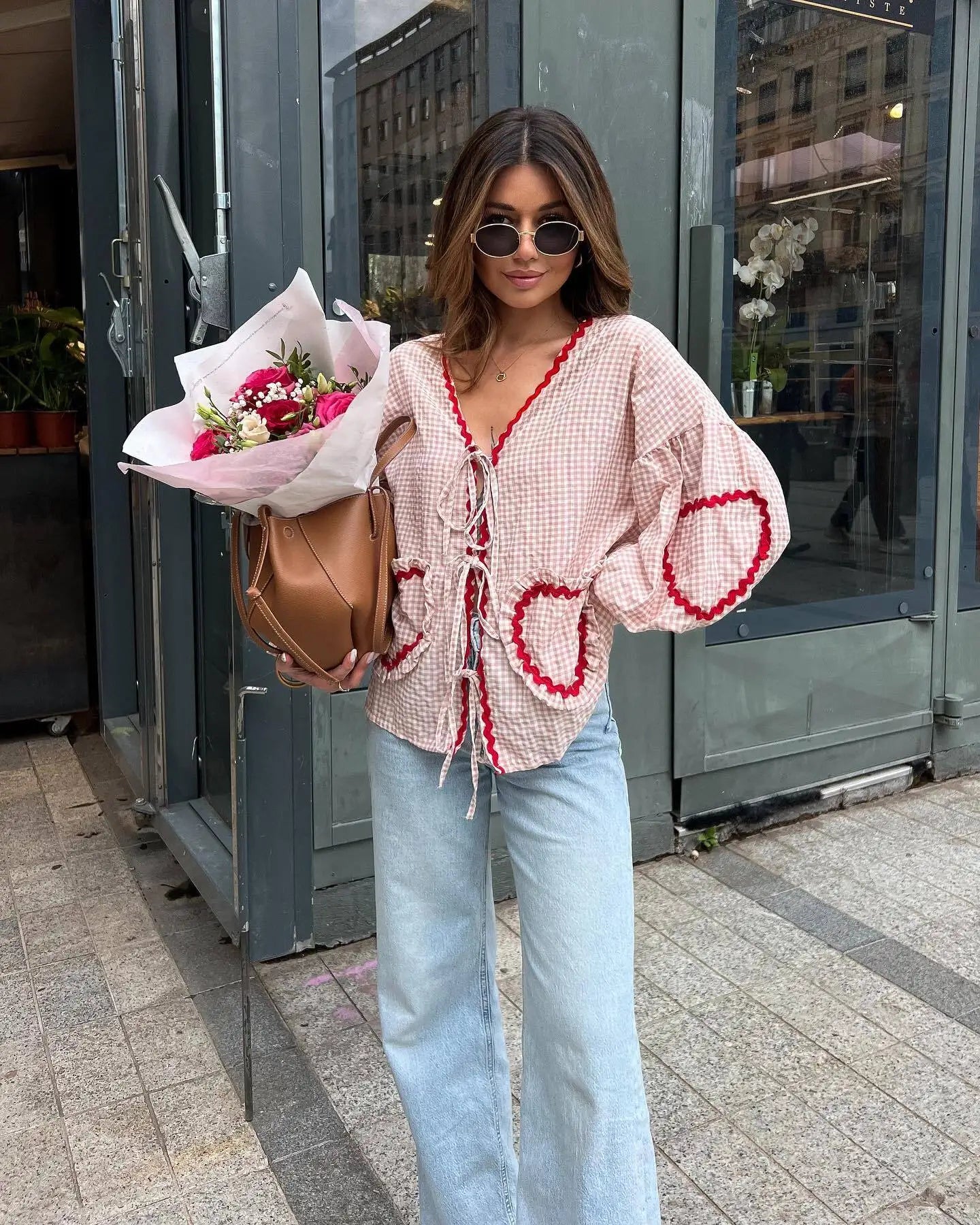 Blouse Femme - Manches Longues Encolure V Ajustable