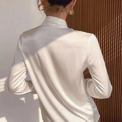Women's Blouse - Long Sleeves Bow at the Collar